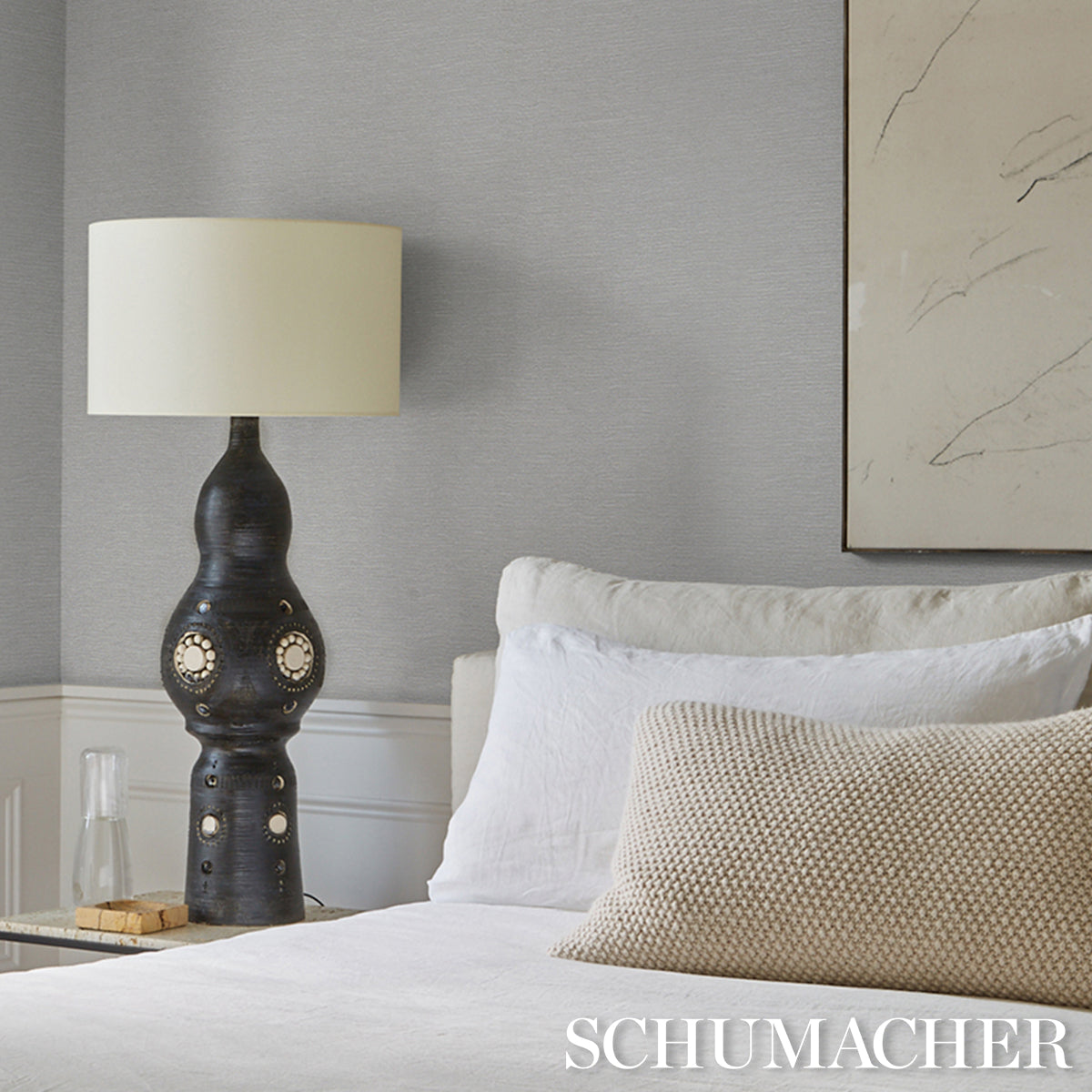 Purchase 5015893 | Linen Plissé Wallcovering, Mist - Schumacher Wallpaper