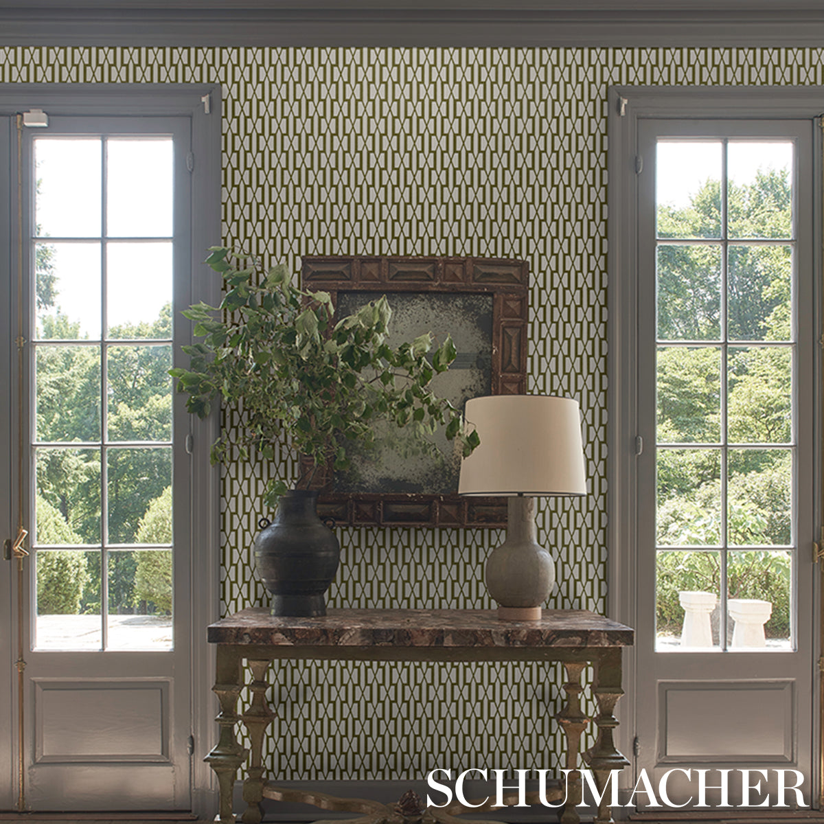 Purchase 5015910 | Belvedere, Olive - Schumacher Wallpaper