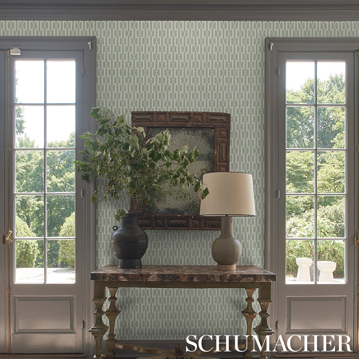 Purchase 5015911 | Belvedere, Celadon - Schumacher Wallpaper