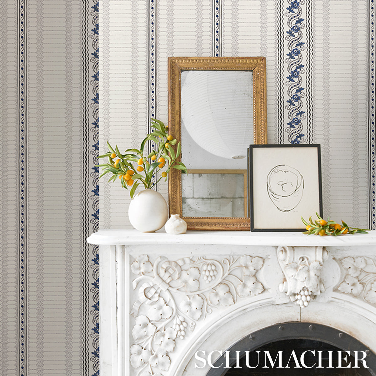 Purchase 5015930 | Serena Stripe, Blue - Schumacher Wallpaper