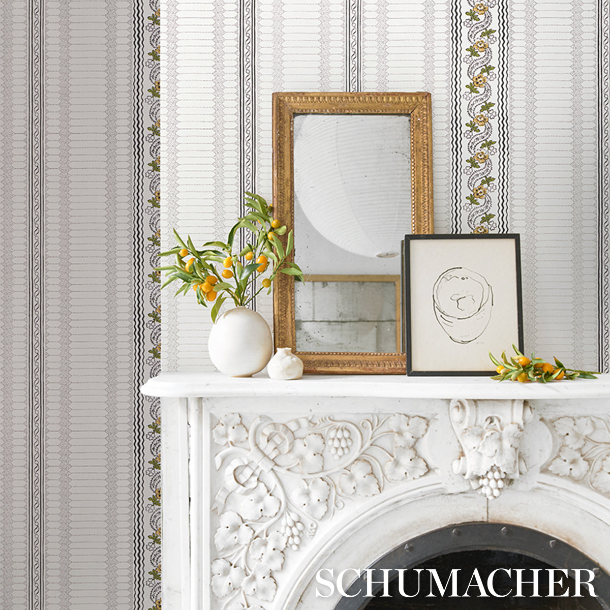 Purchase 5015931 | Serena Stripe, Ochre - Schumacher Wallpaper