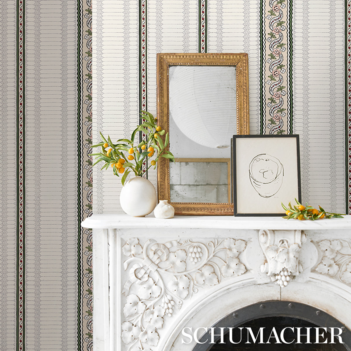 Purchase 5015932 | Serena Stripe, Rose - Schumacher Wallpaper