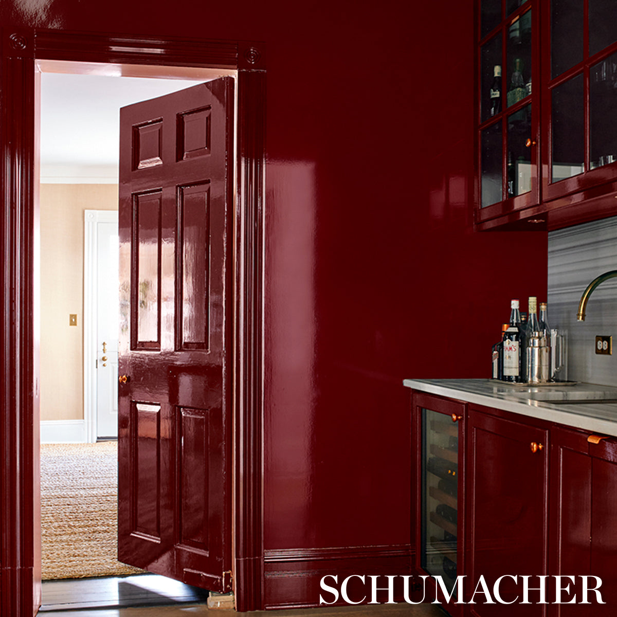 Purchase 5015940 | Ace Faux Lacquer Performance Vinyl, Maroon - Schumacher Wallpaper