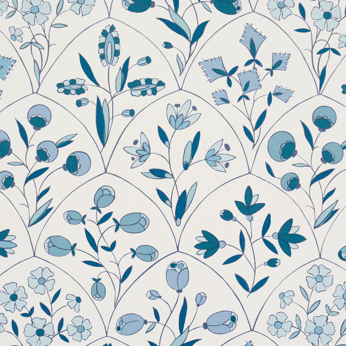 Purchase 5015962 | Frances Scallop Floral, Blues - Schumacher Wallpaper