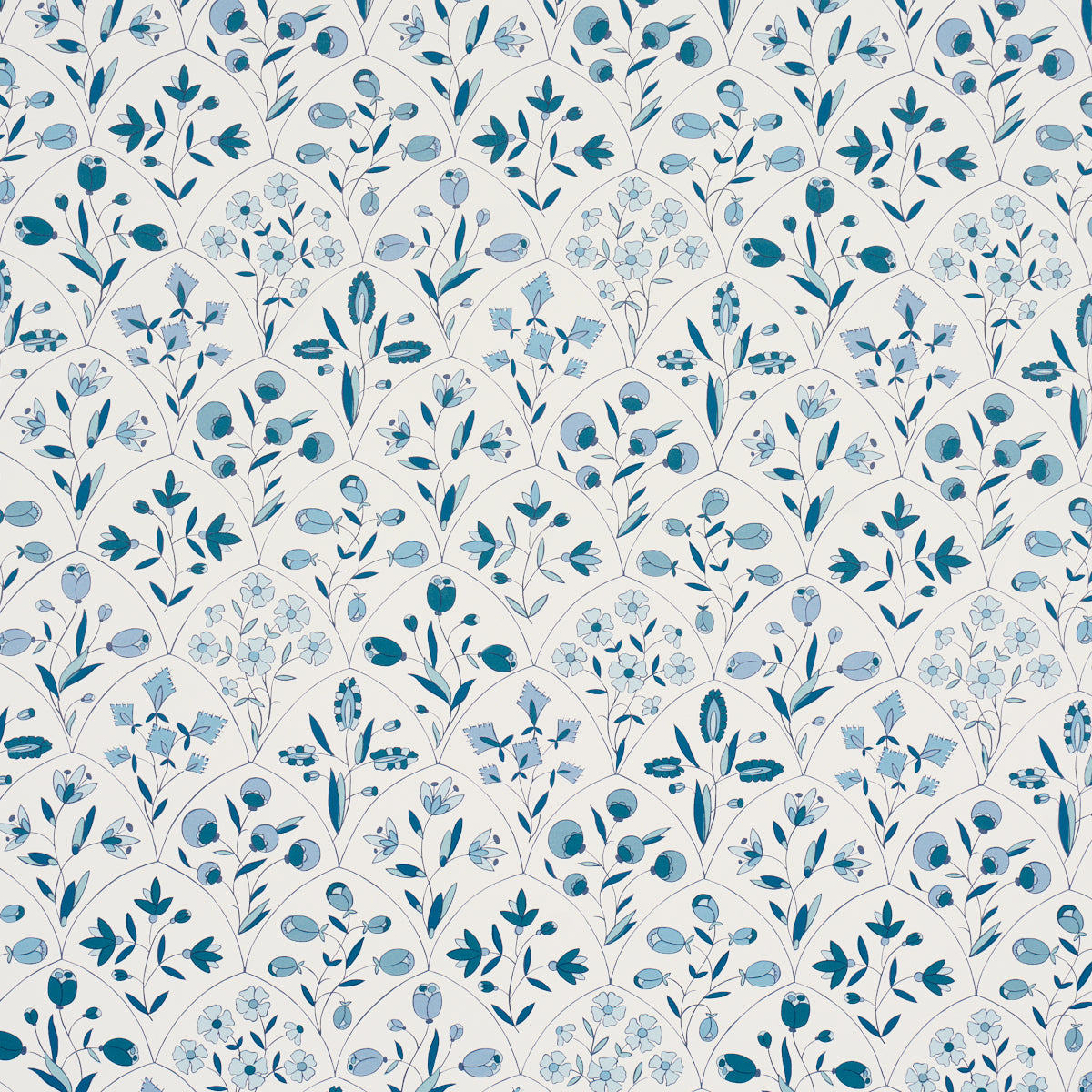 Purchase 5015962 | Frances Scallop Floral, Blues - Schumacher Wallpaper