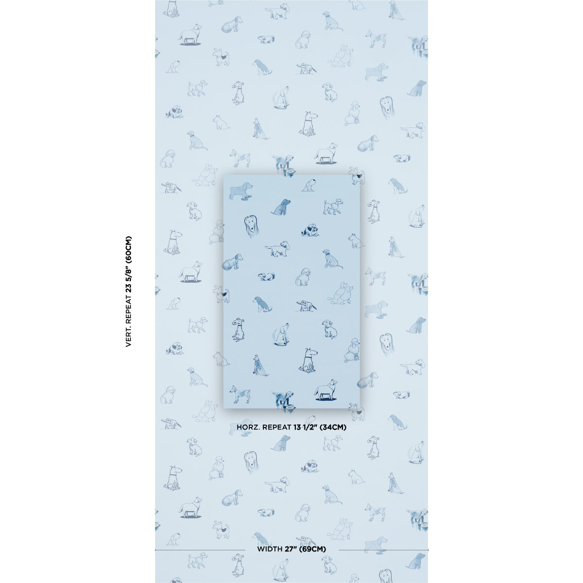 Purchase 5016132 | Good Dogs Everywhere, Sky & Navy Blue - Schumacher Wallpaper