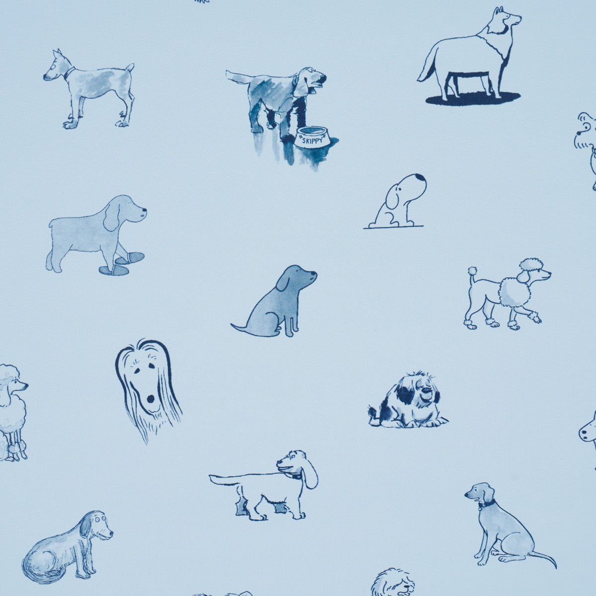 Purchase 5016132 | Good Dogs Everywhere, Sky & Navy Blue - Schumacher Wallpaper