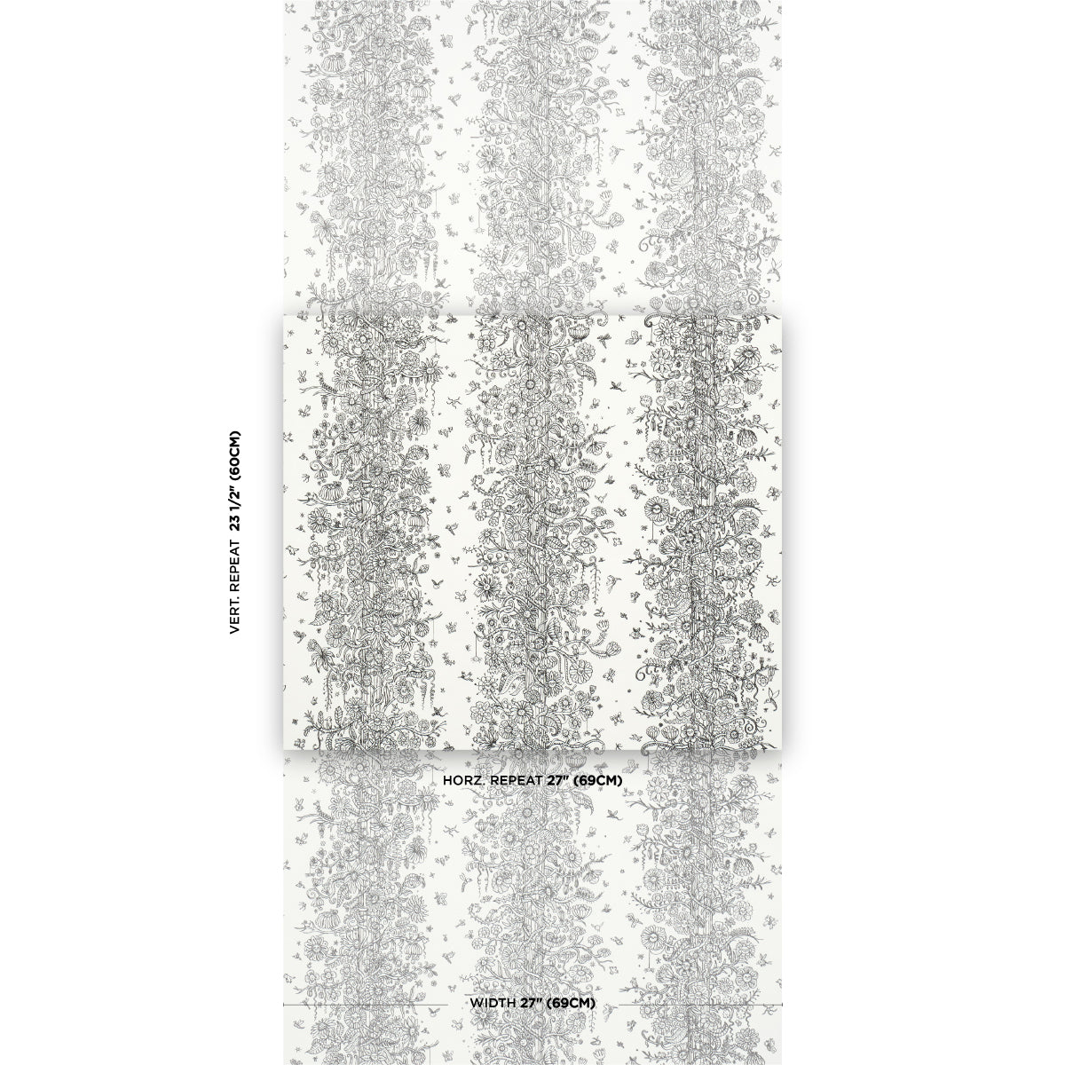 Purchase 5016141 | Edward Steed'S Towers Of Flowers, Black & White - Schumacher Wallpaper