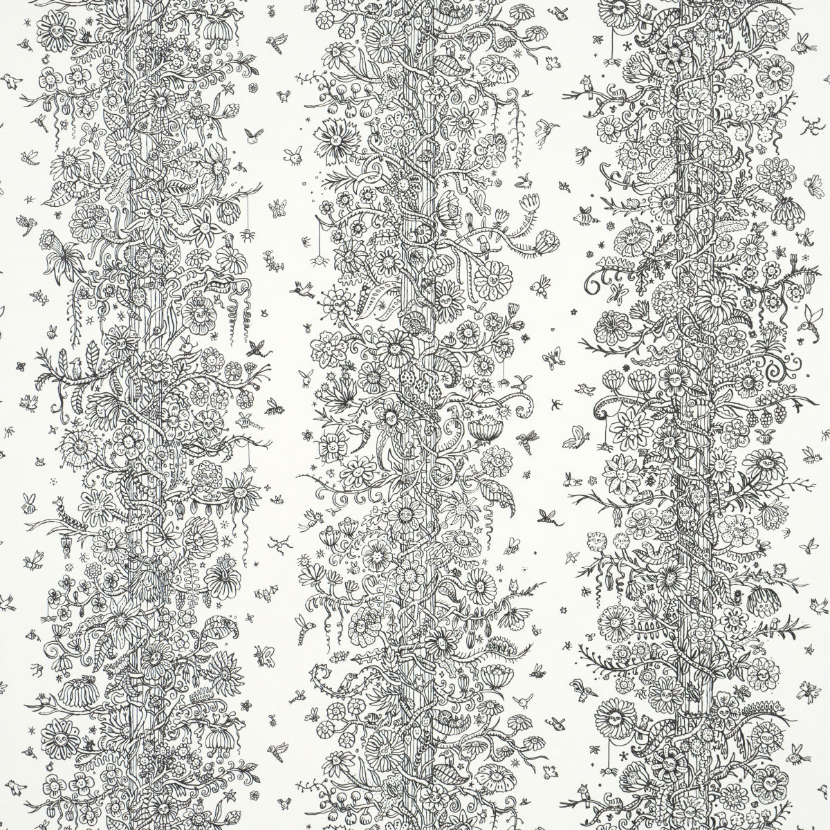 Purchase 5016141 | Edward Steed'S Towers Of Flowers, Black & White - Schumacher Wallpaper