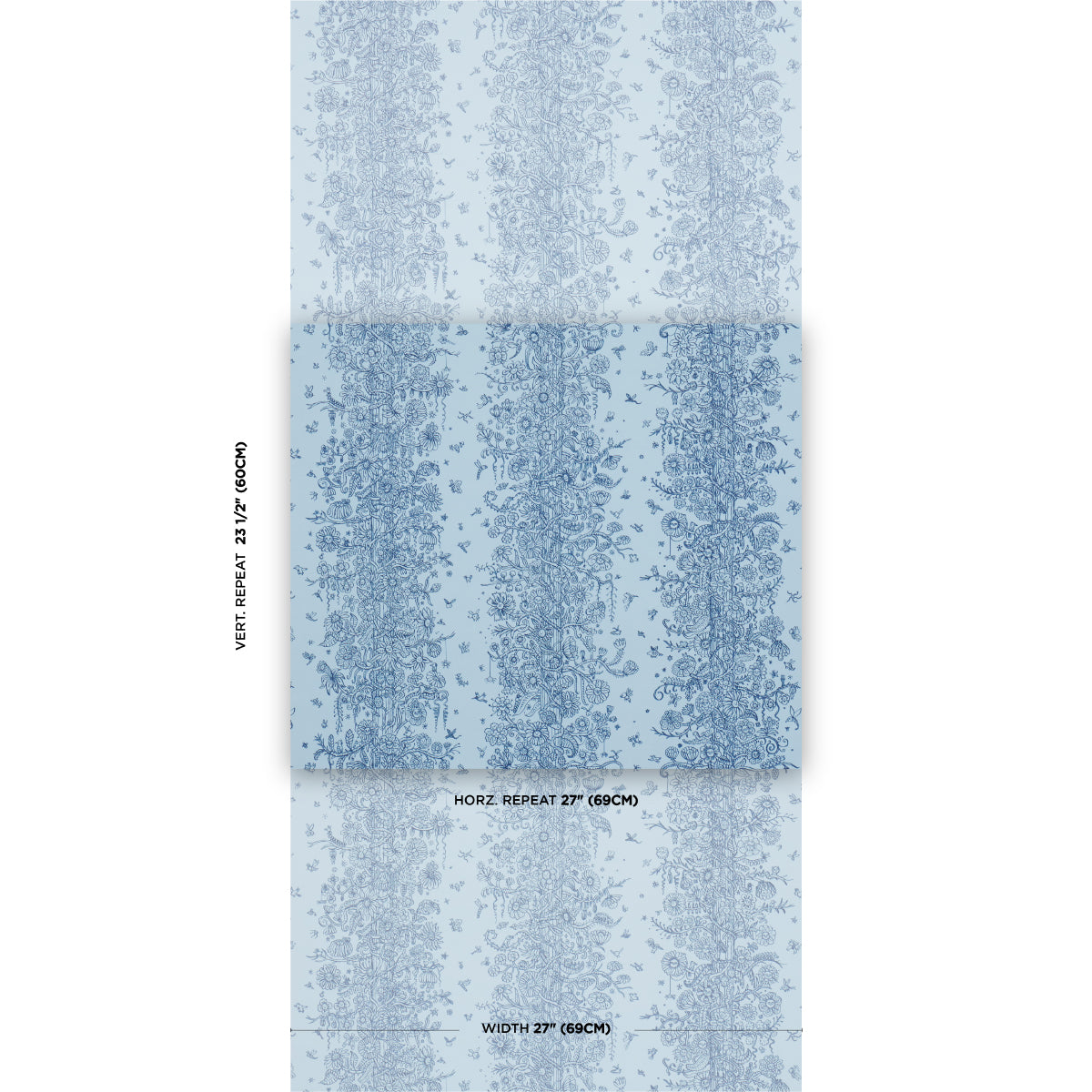 Purchase 5016142 | Edward Steed'S Towers Of Flowers, Sky Blue & Navy - Schumacher Wallpaper