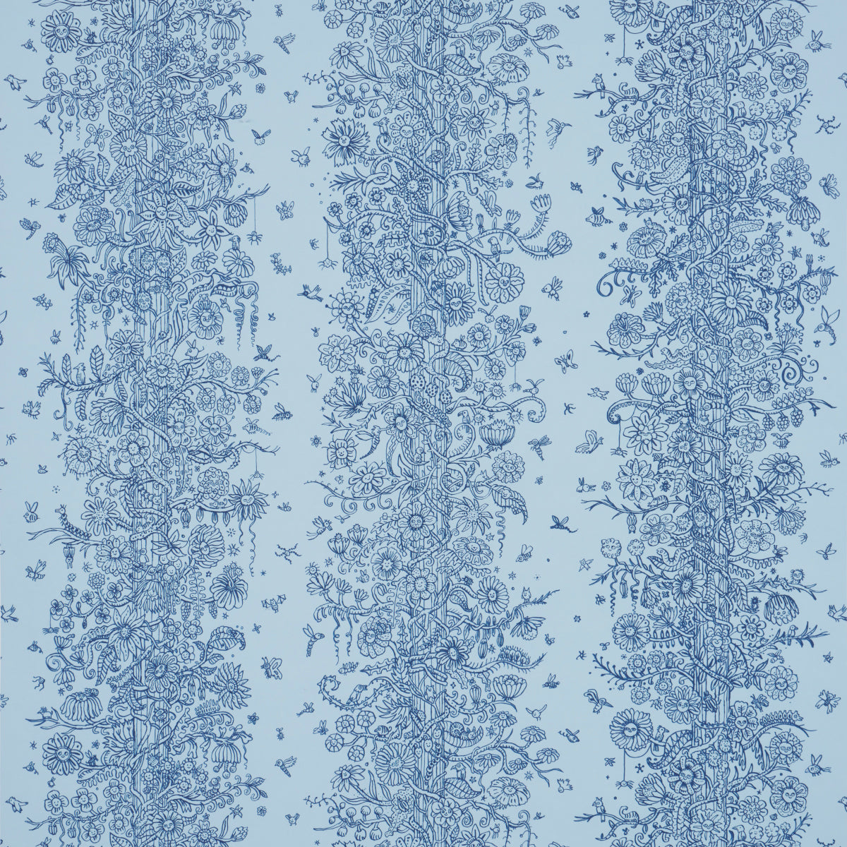 Purchase 5016142 | Edward Steed'S Towers Of Flowers, Sky Blue & Navy - Schumacher Wallpaper