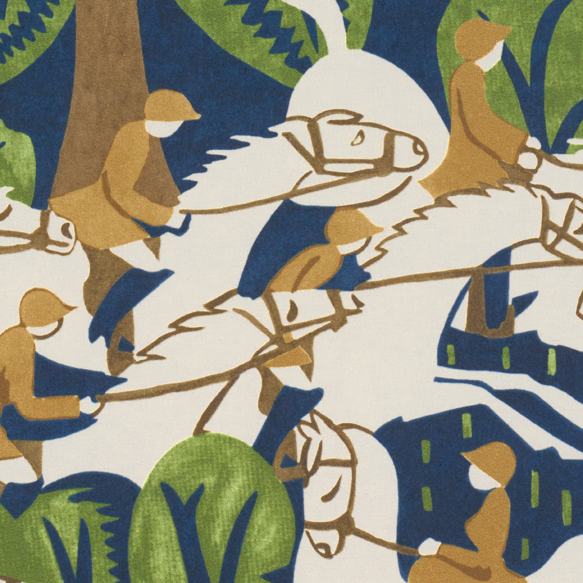 Purchase 5016151 | Margaret Schloeman'S Fox Chase, Navy & Green - Schumacher Wallpaper