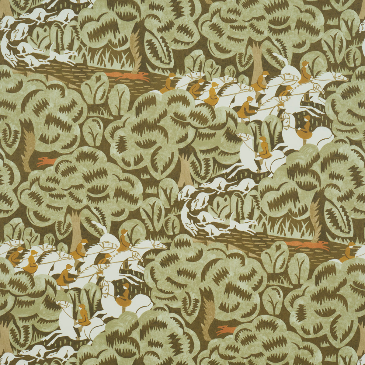 Purchase 5016152 | Margaret Schloeman'S Fox Chase, Sage & Soft Brown - Schumacher Wallpaper