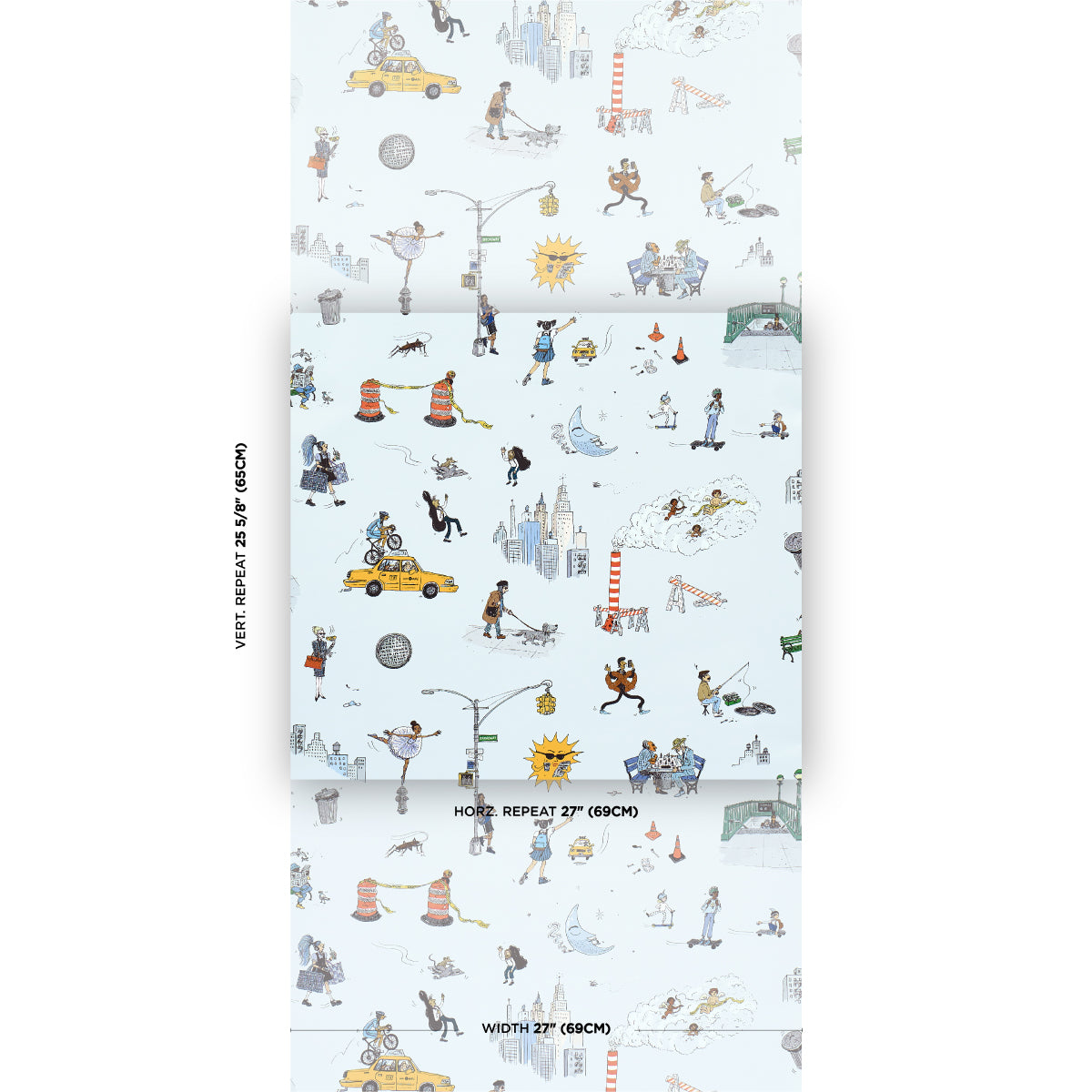 Purchase 5016172 | Joana Avillez'S Street Scenes, Multicolor On Sky Blue - Schumacher Wallpaper