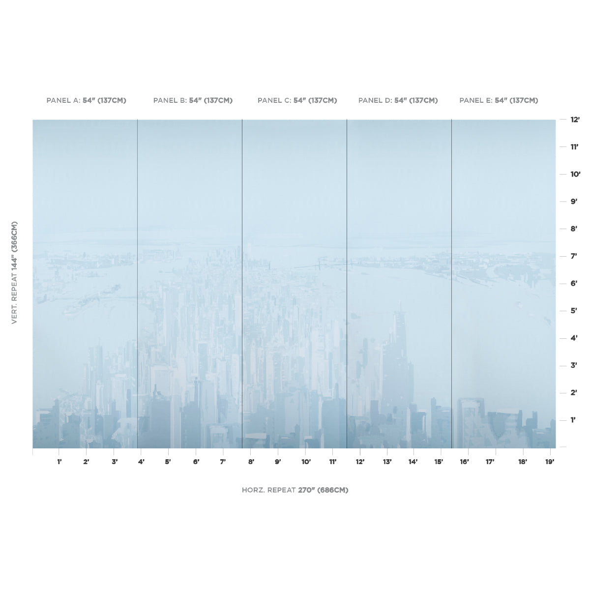 Purchase 5016190 | Pascal Campion'S New York Skyline, Blue - Schumacher Wallpaper