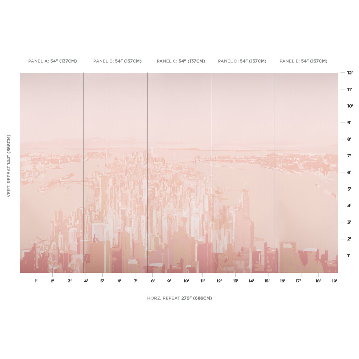 Purchase 5016191 | Pascal Campion'S New York Skyline, Blush - Schumacher Wallpaper