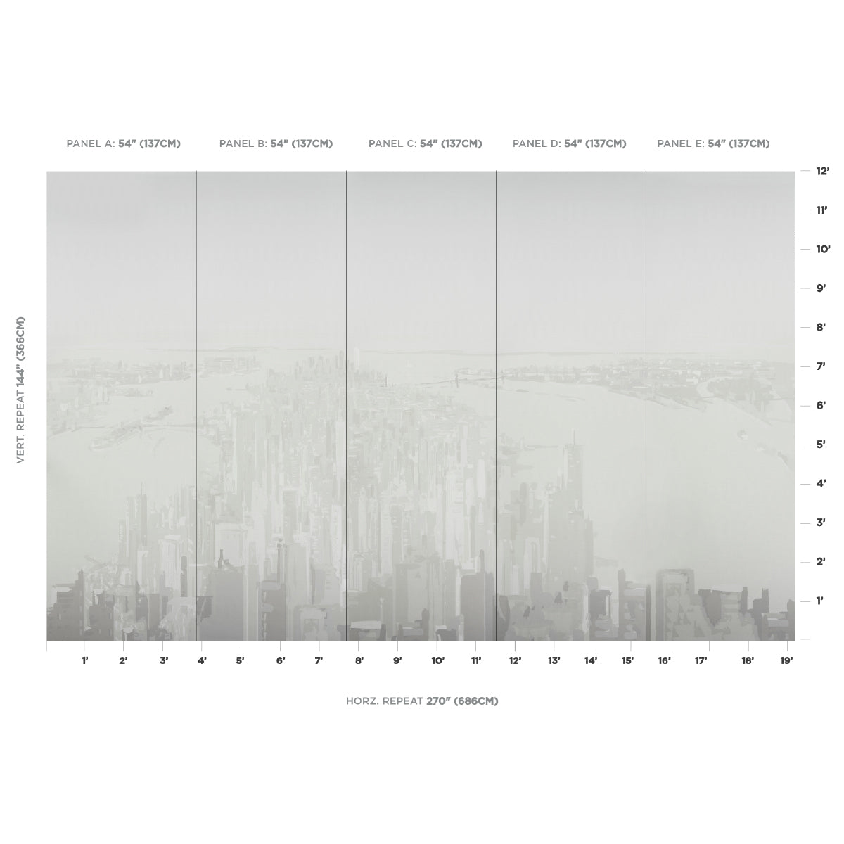 Purchase 5016192 | Pascal Campion'S New York Skyline, Soft Gray - Schumacher Wallpaper