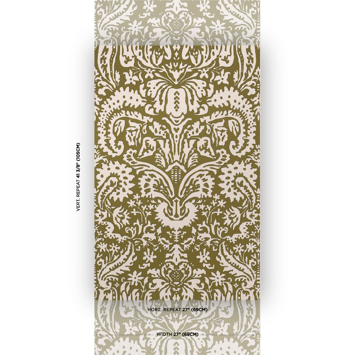 Purchase 5016242 | Suffolk Damask, Olive - Schumacher Wallpaper