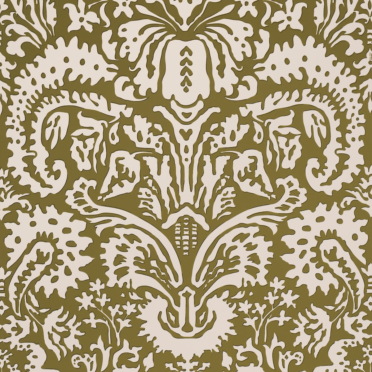 Purchase 5016242 | Suffolk Damask, Olive - Schumacher Wallpaper