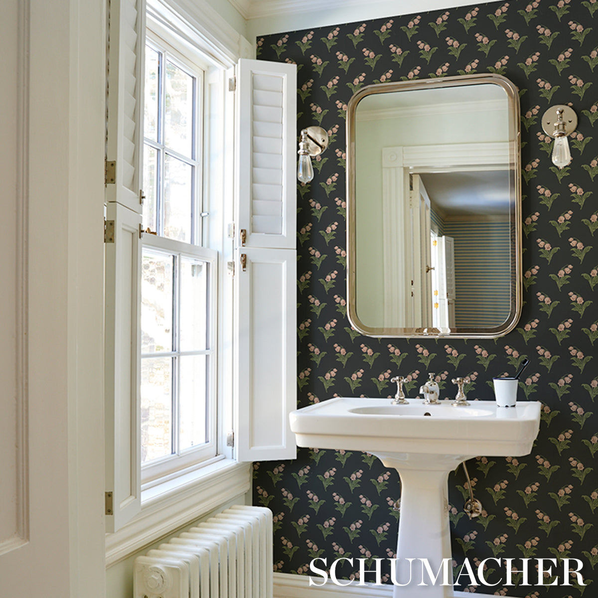 Purchase 5016282 | Lily Of The Valley, Midnight - Schumacher Wallpaper