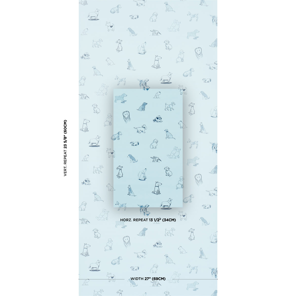 Purchase 5016302 | Good Dogs Everywhere, Sky & Navy Blue - Schumacher Wallpaper