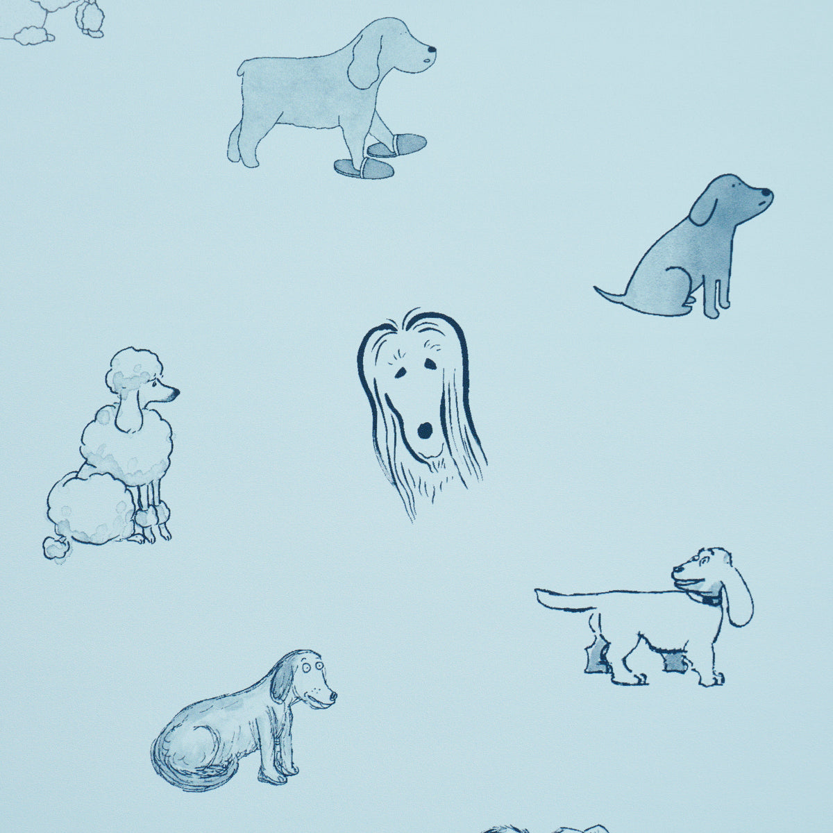 Purchase 5016302 | Good Dogs Everywhere, Sky & Navy Blue - Schumacher Wallpaper