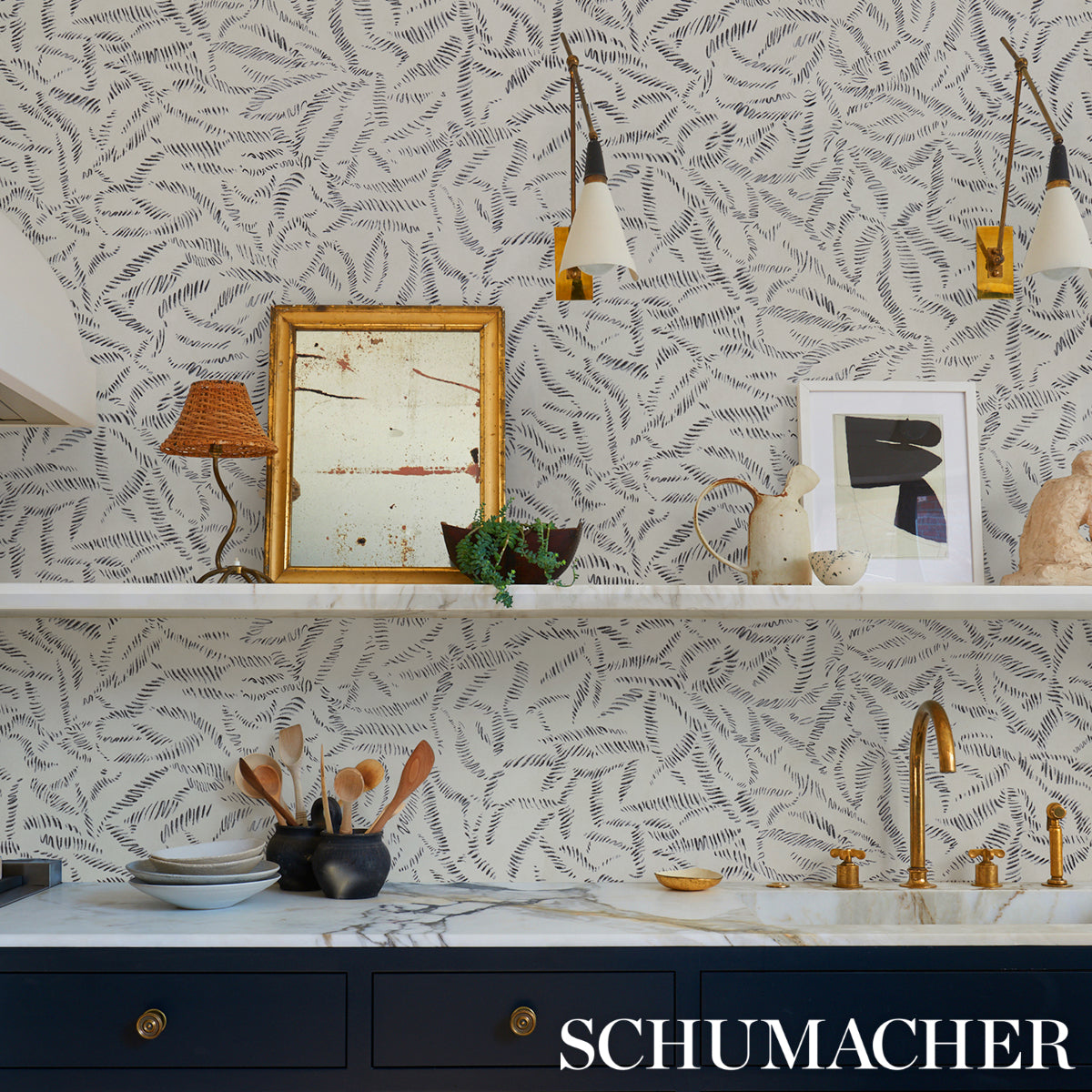 Purchase 5016390 | Leaf Bloom, Charcoal - Schumacher Wallpaper