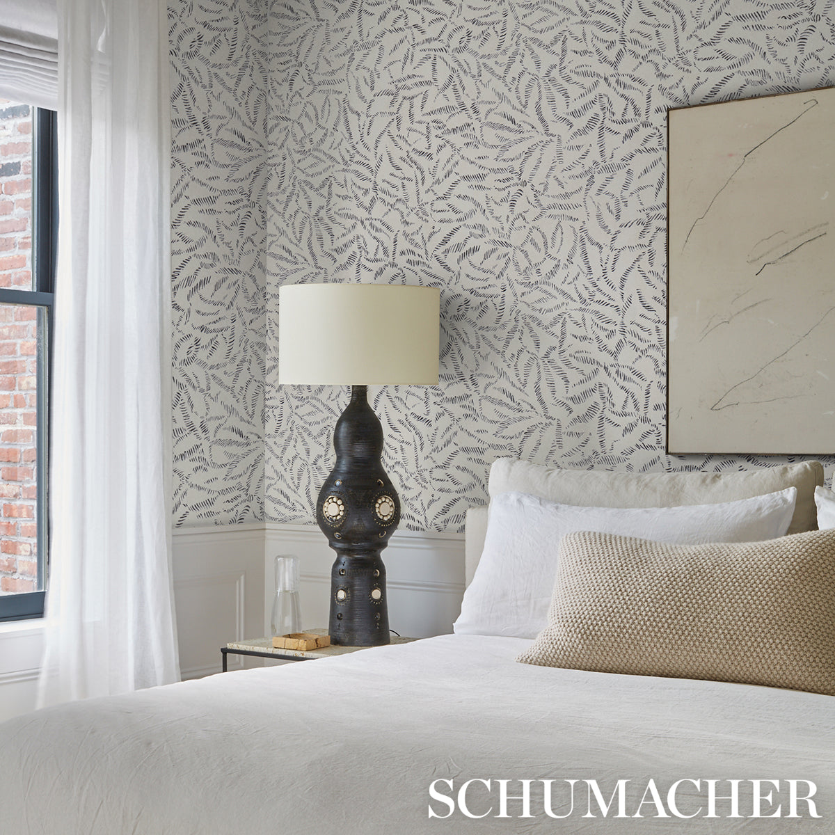 Purchase 5016390 | Leaf Bloom, Charcoal - Schumacher Wallpaper