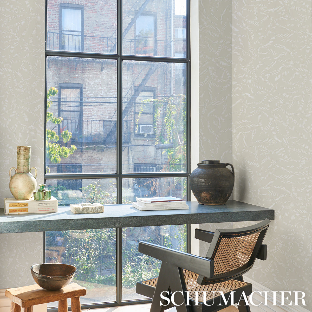 Purchase 5016392 | Leaf Bloom, Neutral - Schumacher Wallpaper