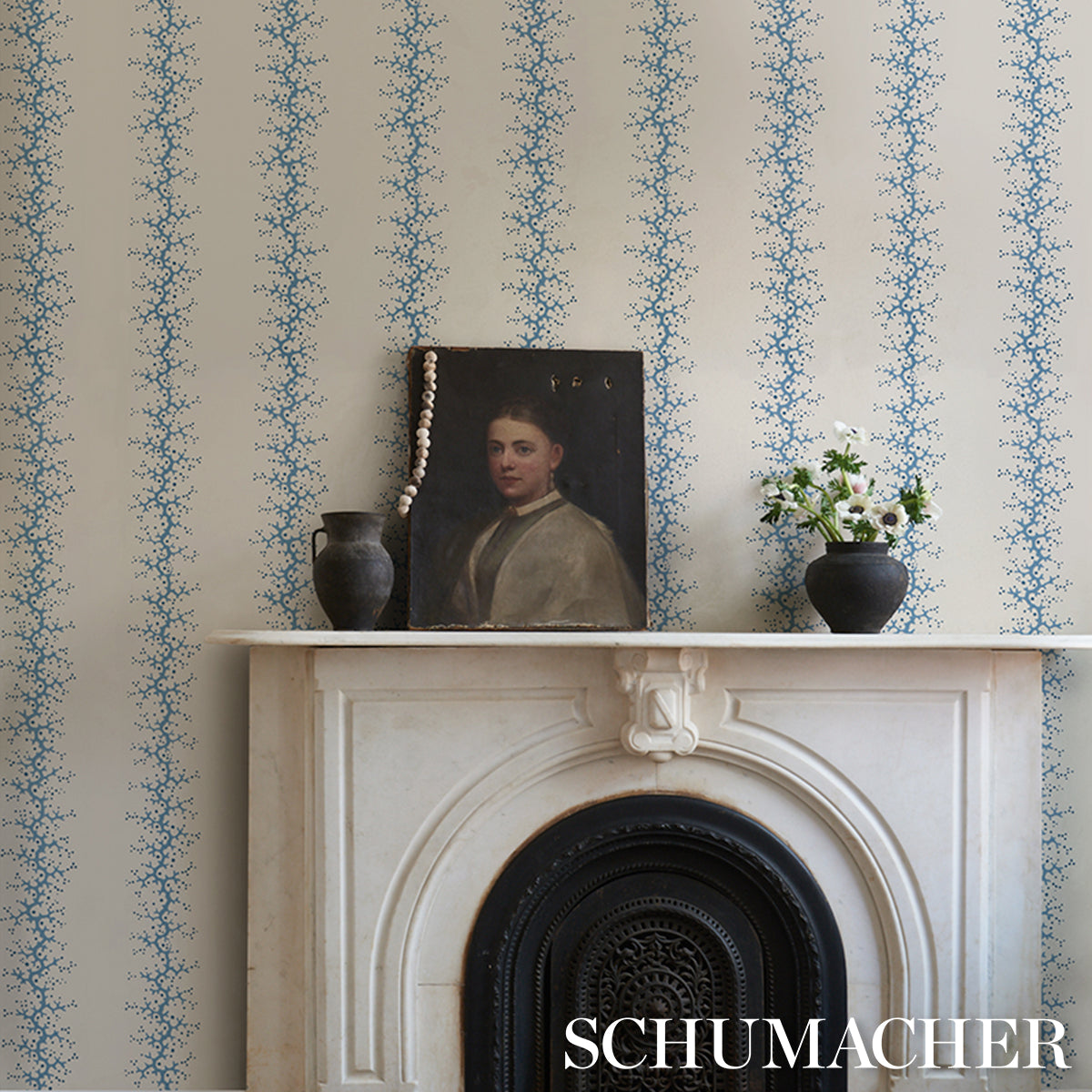 Purchase 5016451 | Coral Stripe, Blue - Schumacher Wallpaper