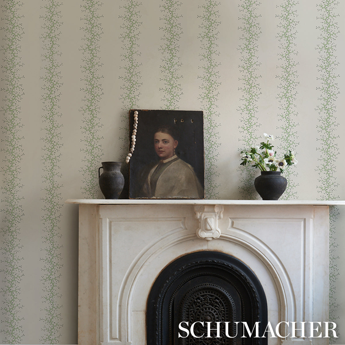 Purchase 5016452 | Coral Stripe, Green - Schumacher Wallpaper