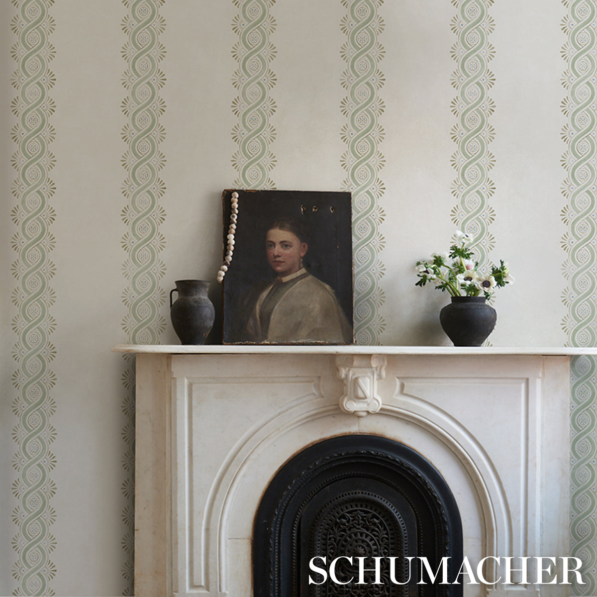 Purchase 5016461 | Leonidis Stripe, Green - Schumacher Wallpaper