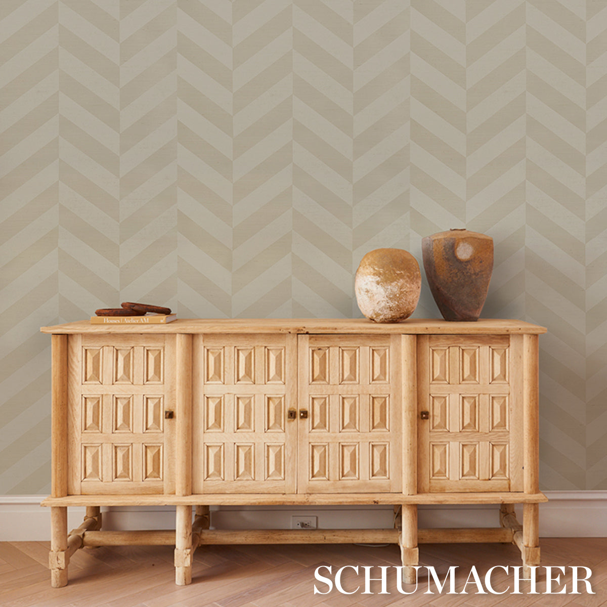 Purchase 5016560 | Staggered Chevron Sisal, Ivory - Schumacher Wallpaper