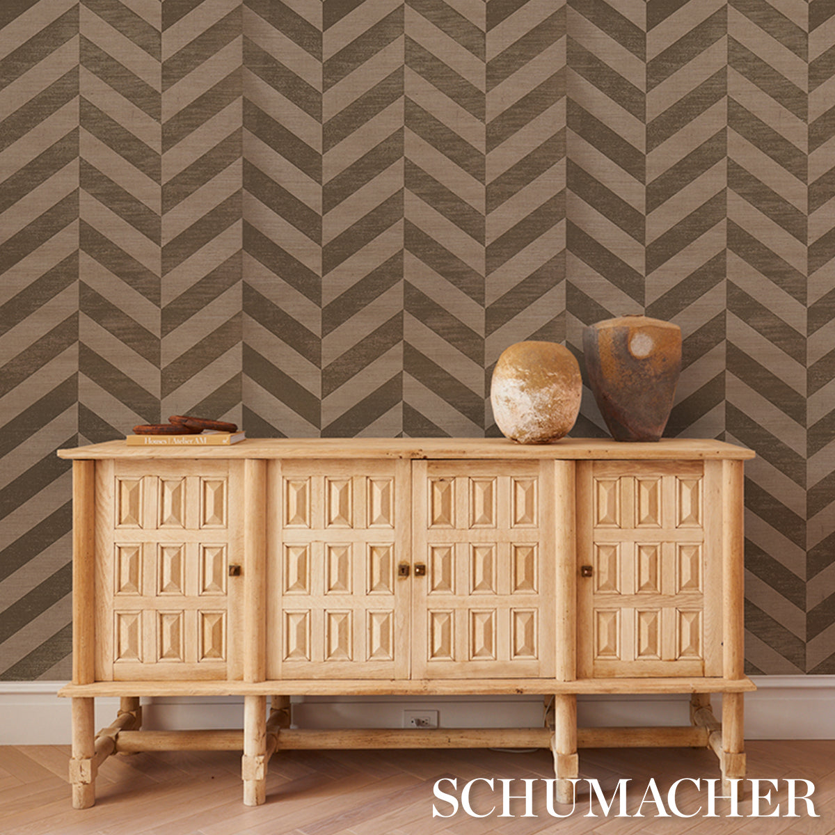 Purchase 5016561 | Staggered Chevron Sisal, Brown - Schumacher Wallpaper