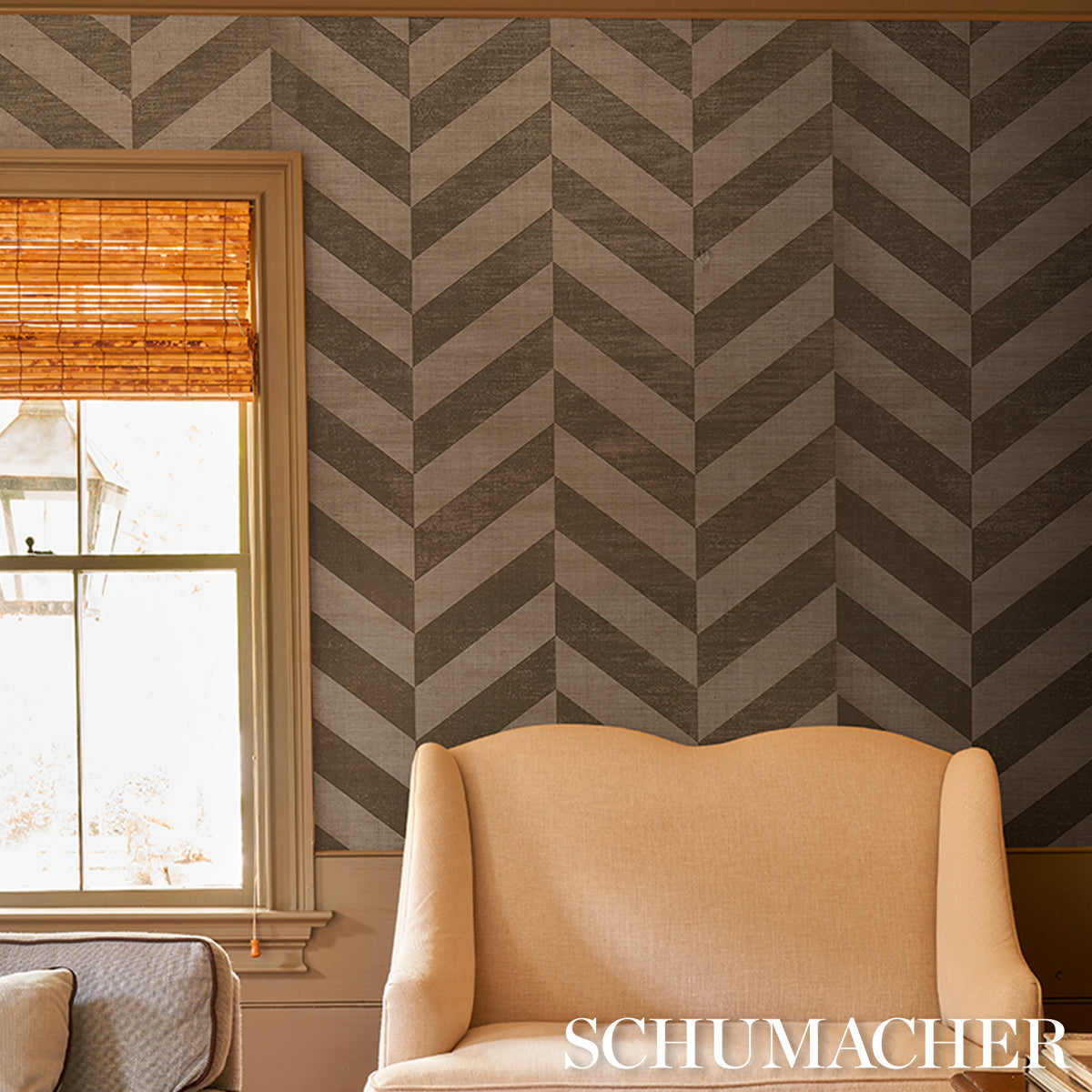 Purchase 5016561 | Staggered Chevron Sisal, Brown - Schumacher Wallpaper