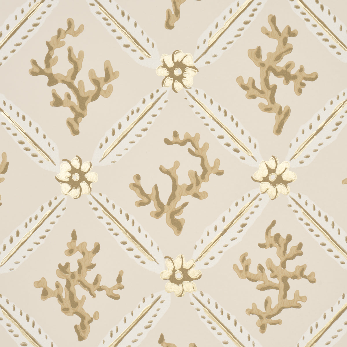 Purchase 5016640 | Corail Leaf Trellis, Champagne - Schumacher Wallpaper