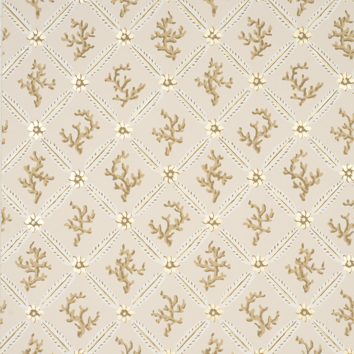 Purchase 5016640 | Corail Leaf Trellis, Champagne - Schumacher Wallpaper