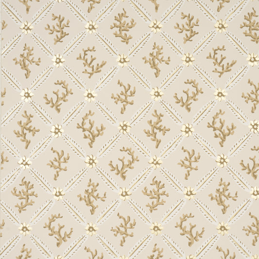 Purchase 5016640 | Corail Leaf Trellis, Champagne - Schumacher Wallpaper