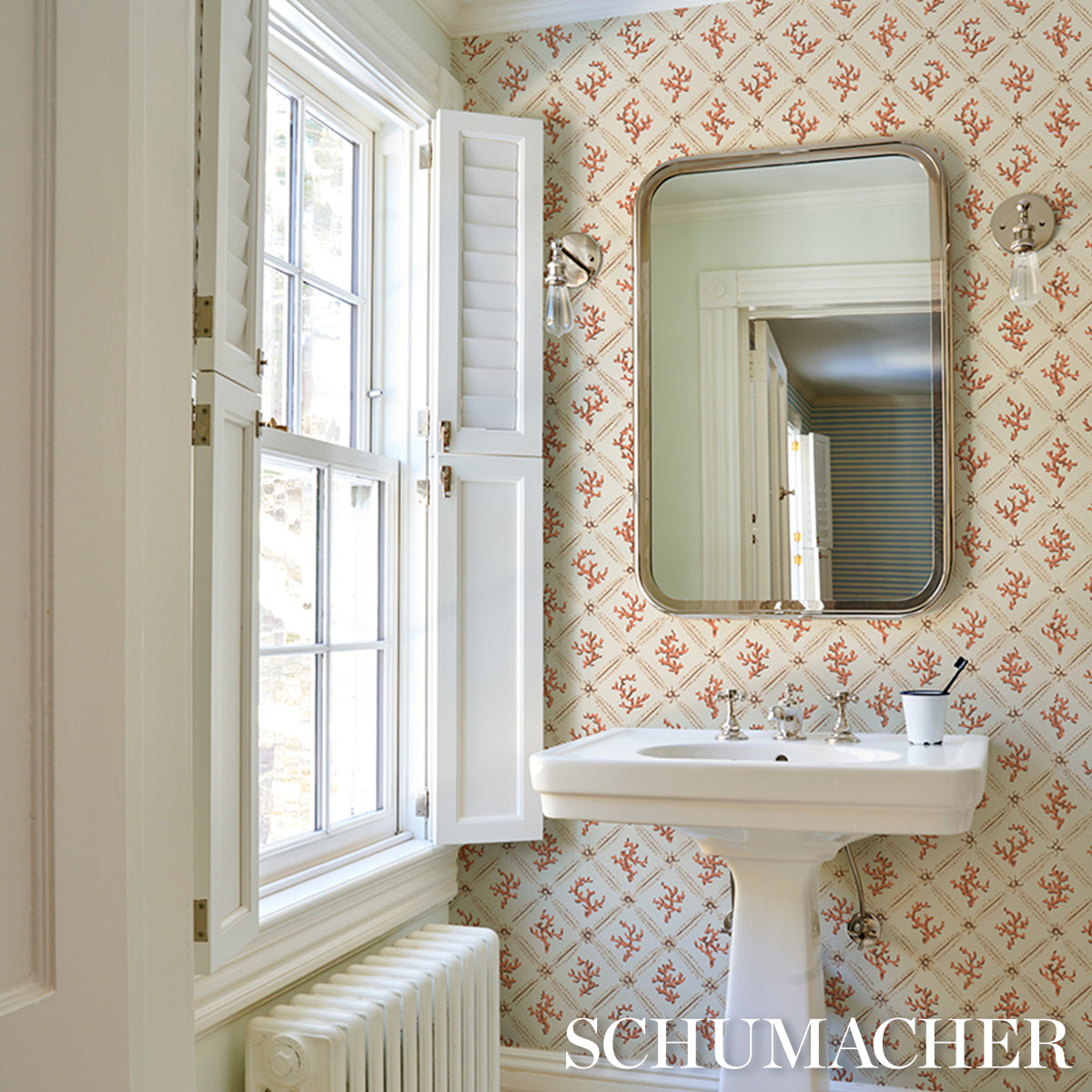 Purchase 5016641 | Corail Leaf Trellis, Coral - Schumacher Wallpaper