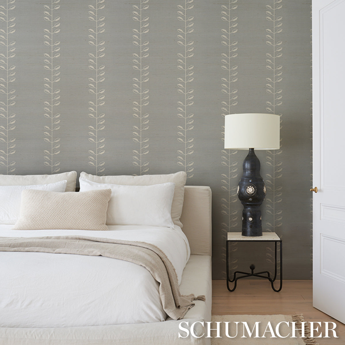 Purchase 5016702 | Geo Leaf Sisal, Mineral & Ivory - Schumacher Wallpaper