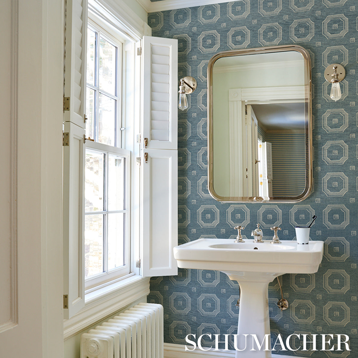 Purchase 5016730 | Beveled Frame Sisal, Denim - Schumacher Wallpaper