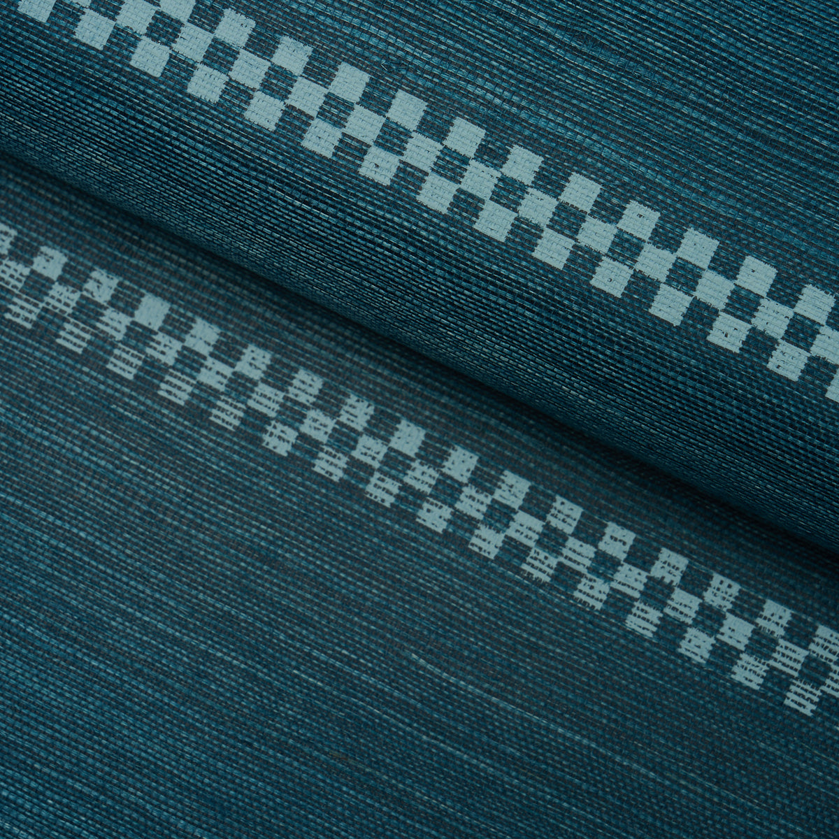 Purchase 5016752 | Checkered Stripe Sisal, Peacock - Schumacher Wallpaper