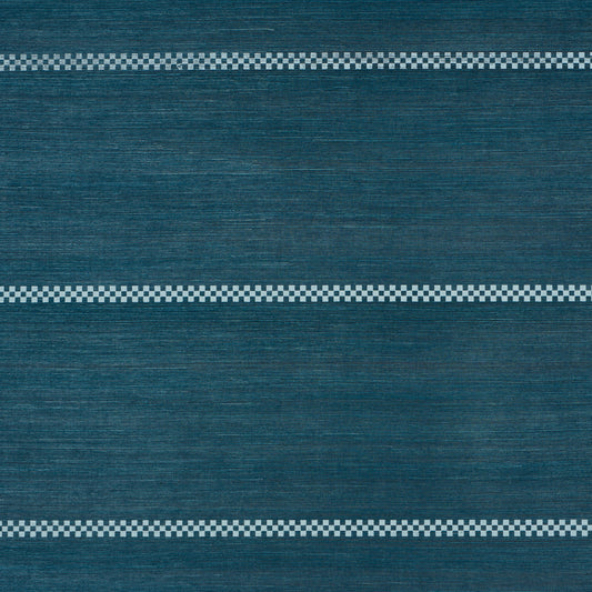 Purchase 5016752 | Checkered Stripe Sisal, Peacock - Schumacher Wallpaper