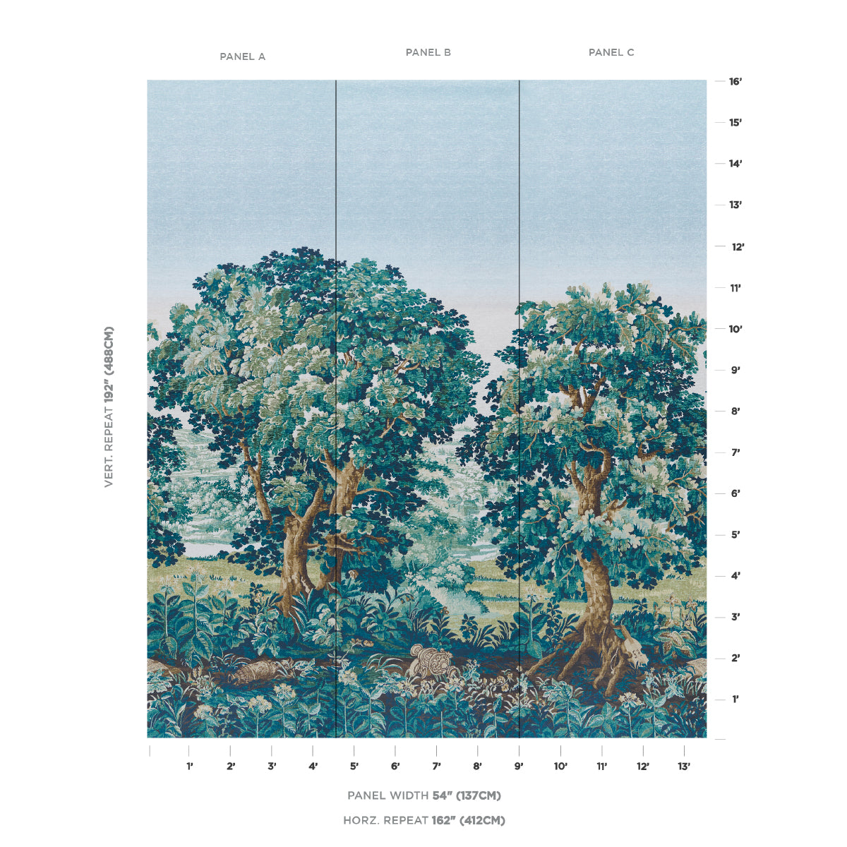 Purchase 5016820 | La Foret 3 Panel Set, Autumn Green Forest - Schumacher Wallpaper