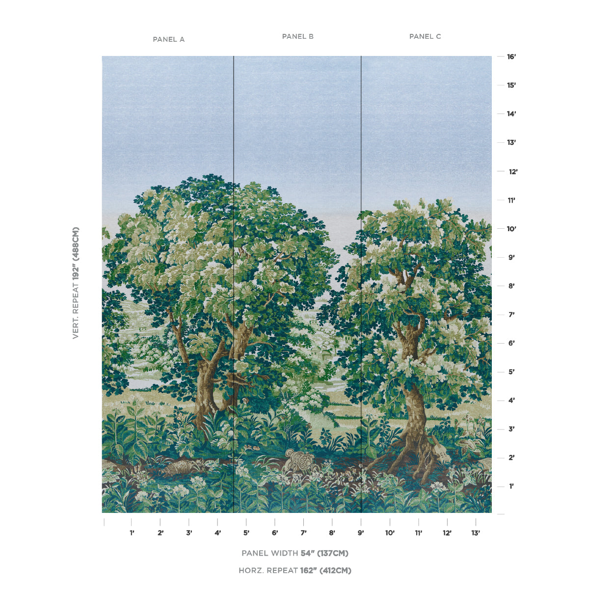 Purchase 5016821 | La Foret 3 Panel Set, Spring Green Forest - Schumacher Wallpaper