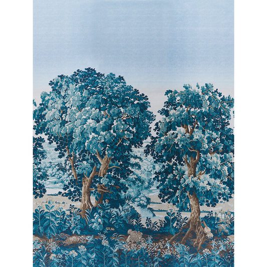 Purchase 5016822 | La Foret 3 Panel Set, Antique Blue Forest - Schumacher Wallpaper