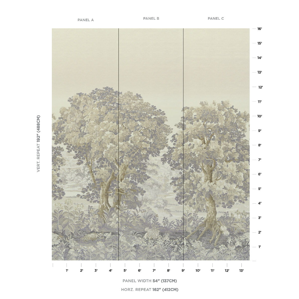 Purchase 5016823 | La Foret 3 Panel Set, Oyster Forest - Schumacher Wallpaper