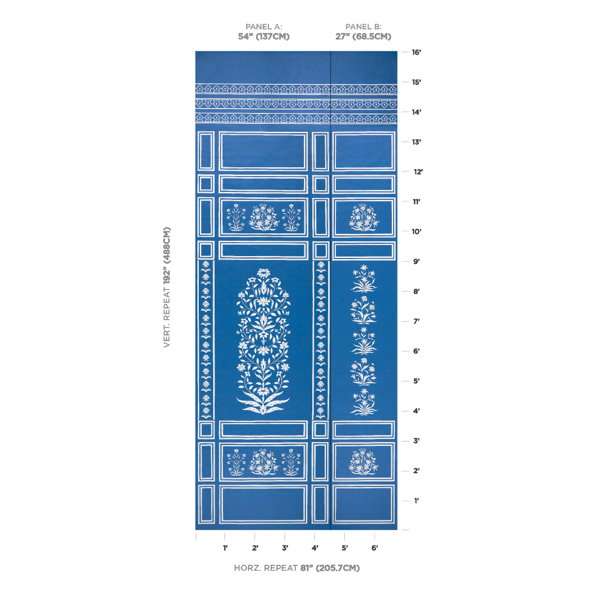 Purchase 5016830 | Palladio Mughal Two Panel Set, Blue - Schumacher Wallpaper