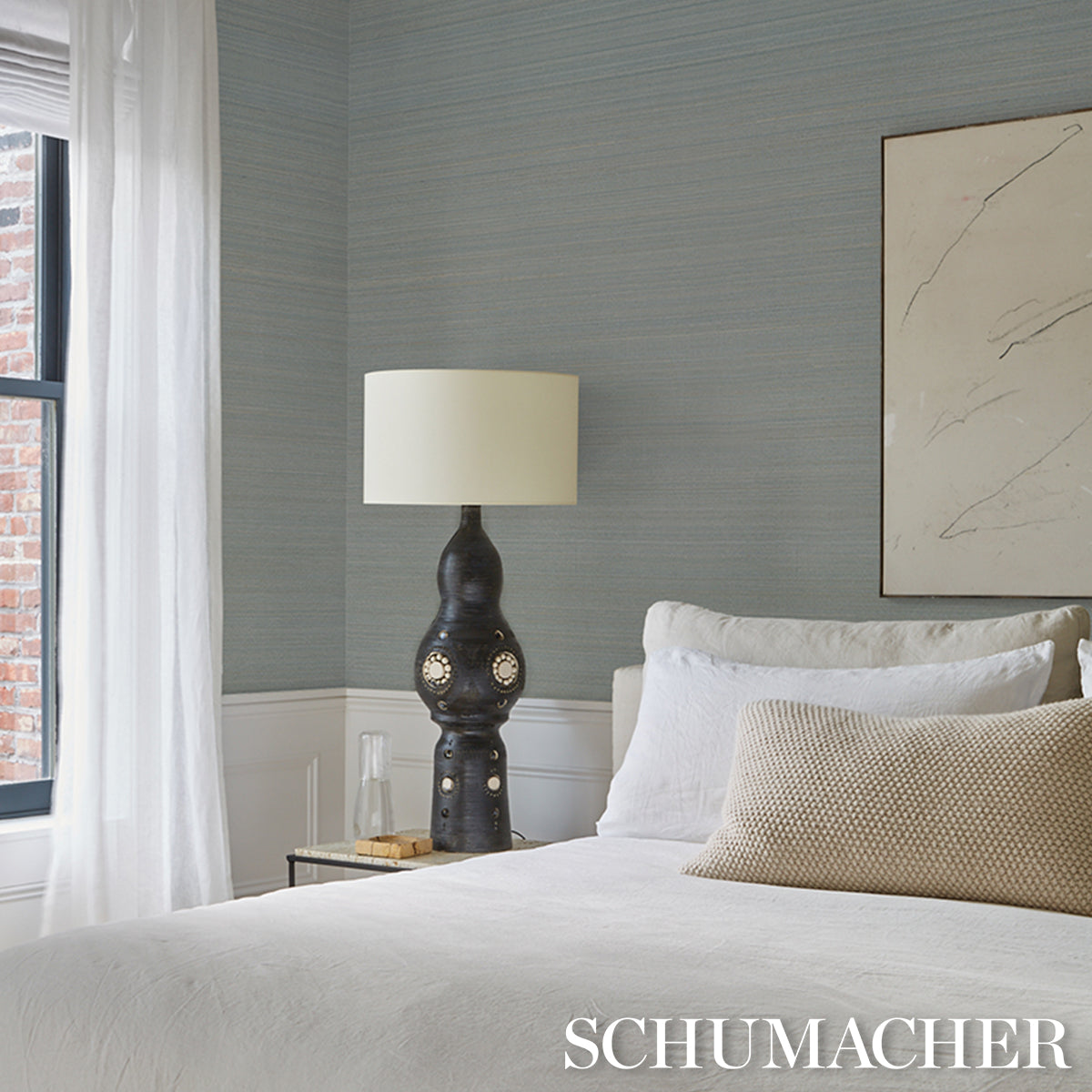 Purchase 5016872 | Musa Abaca Wallcovering, Sky Blue - Schumacher Wallpaper