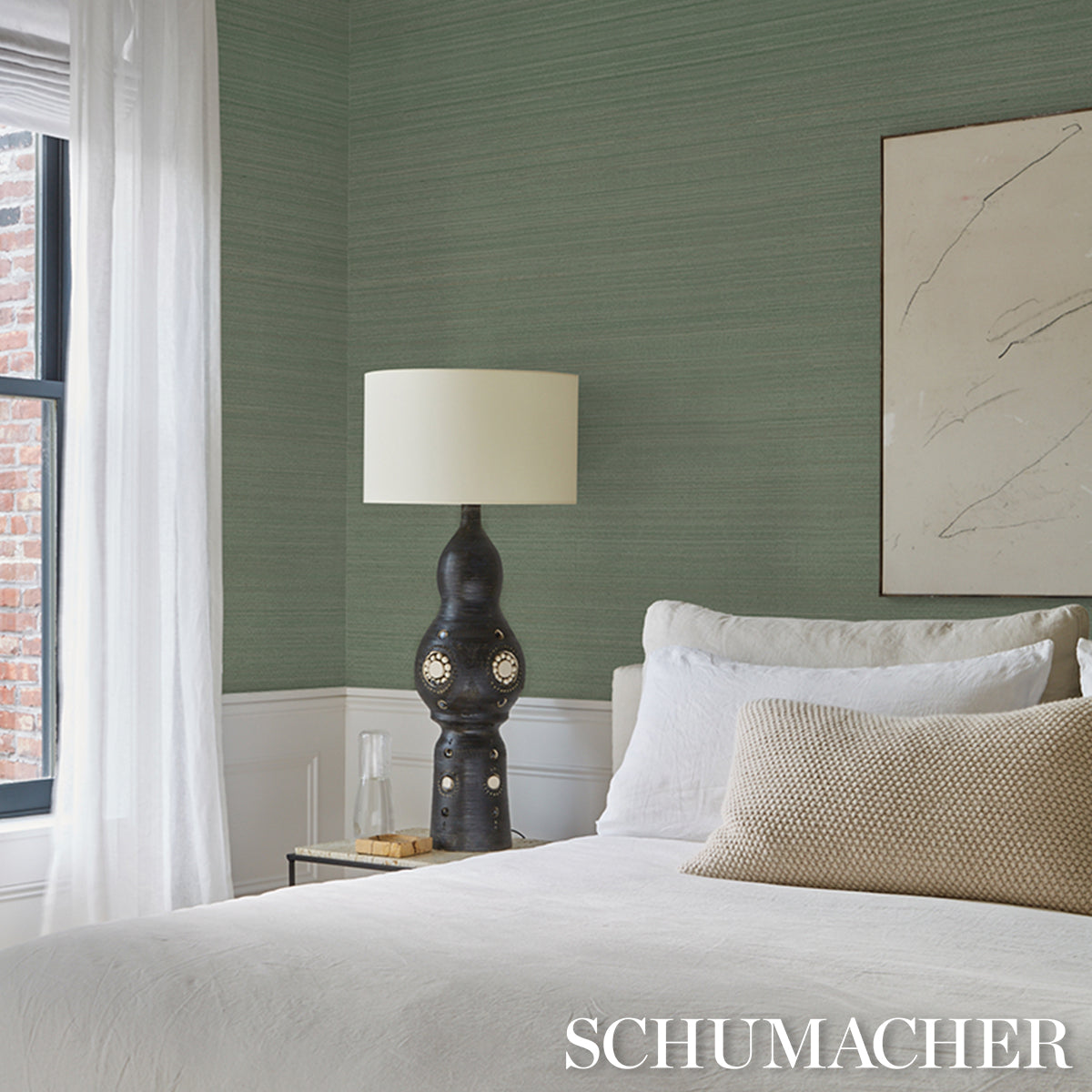 Purchase 5016874 | Musa Abaca Wallcovering, Seafoam - Schumacher Wallpaper